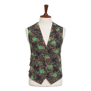 Mens Vest 44R Floral Brown Green Wool Lapel Waistcoat Formal Wedding Groom Party
